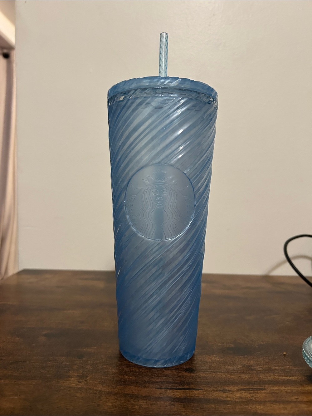 Starbucks Light Blue Swirl Tall Reusable Cup with Straw